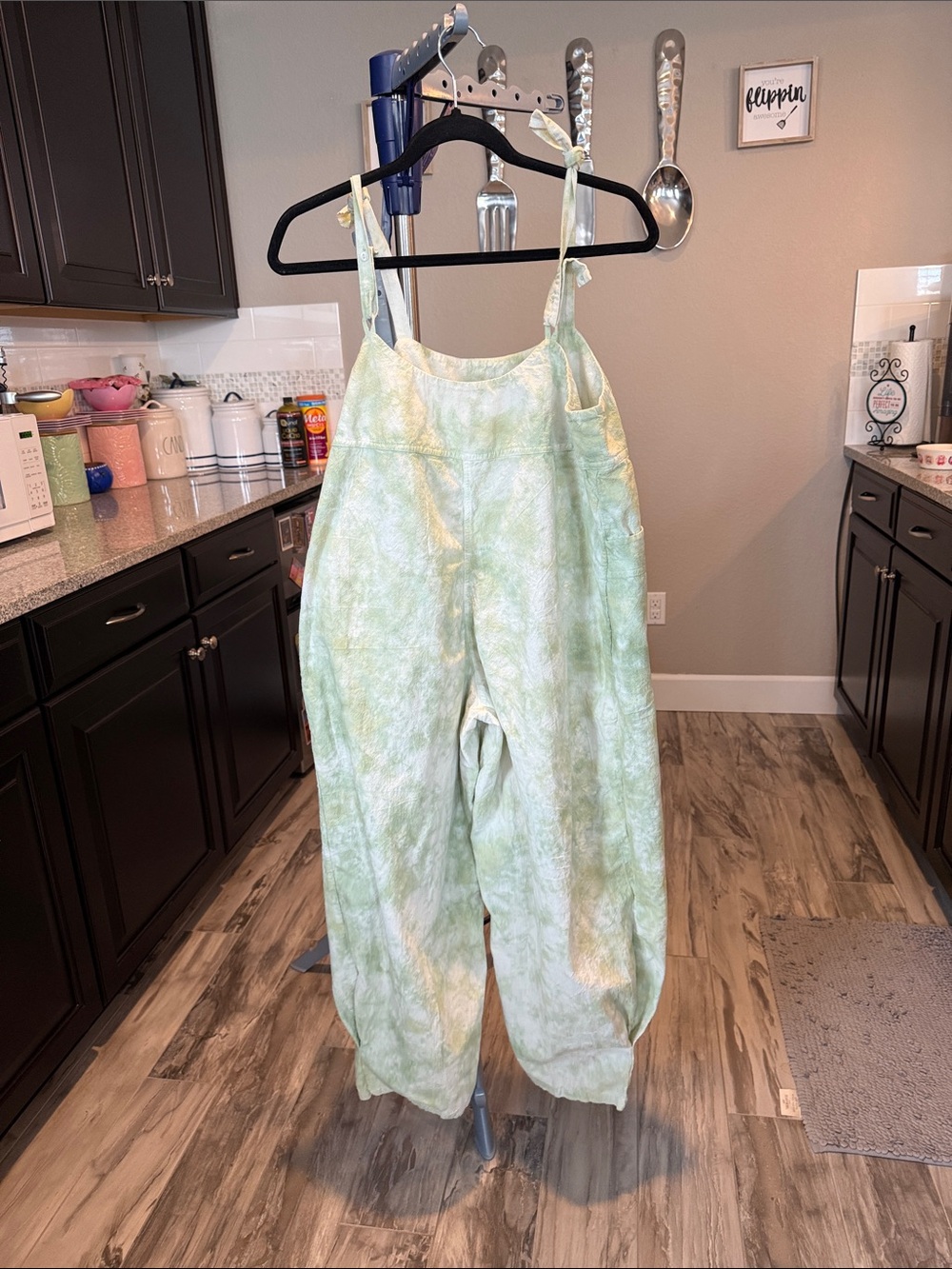 Free People Light Green Tie-Dye Wide Leg Jumpsuit - Picture 5 of 7
